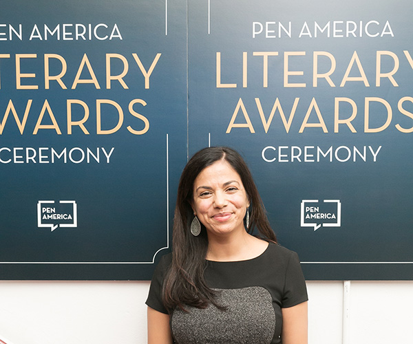 Daisy Hernandez and the cover of the PEN Award
